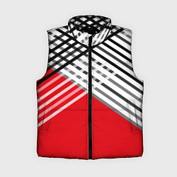 Женский жилет Косые черно-белые полосы на красном, цвет: 3D-черный