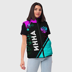 Женский жилет Инна и неоновый герб России: надпись, символ, цвет: 3D-черный — фото 2