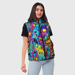 Женский жилет Кислотные психоделические черепа, цвет: 3D-черный — фото 2