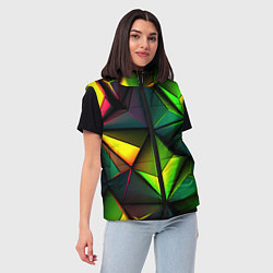 Женский жилет Зеленые абстрактные треугольники, цвет: 3D-красный — фото 2