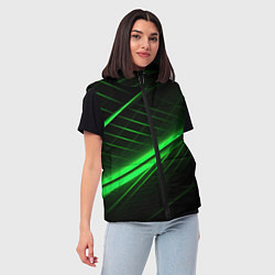 Женский жилет Зеленые полосы на черном фоне, цвет: 3D-красный — фото 2