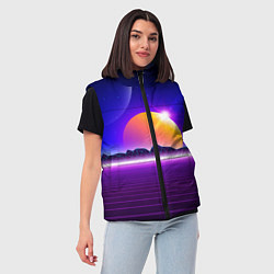 Женский жилет Mountains - sun - space - vaporwave, цвет: 3D-черный — фото 2