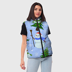 Женский жилет Снеговики с новогодними елками паттерн, цвет: 3D-черный — фото 2