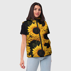 Женский жилет Подсолнухи объемными мазками от нейросети, цвет: 3D-черный — фото 2