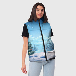 Женский жилет Новогодний пейзаж с елками, цвет: 3D-красный — фото 2