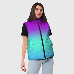 Женский жилет Фиолетовый бирюзовый голубой неоновый градиент, цвет: 3D-черный — фото 2
