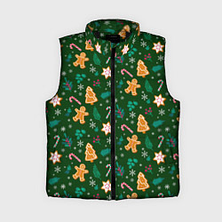 Женский жилет New year pattern with green background, цвет: 3D-черный