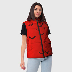 Женский жилет Летучие мыши на красном фоне, цвет: 3D-черный — фото 2