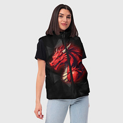 Женский жилет Красный дракон на полигональном черном фоне, цвет: 3D-красный — фото 2