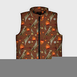 Женский жилет Перья и физалис brown, цвет: 3D-черный