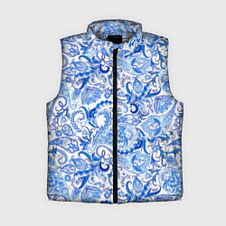 Женский жилет Гжельская роспись на белом фоне, цвет: 3D-светло-серый