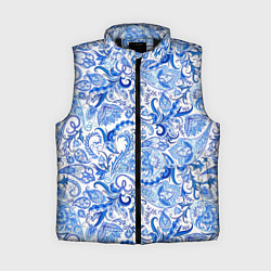 Женский жилет Гжельская роспись на белом фоне, цвет: 3D-черный