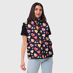 Женский жилет Паттерн с сердечками на Валентинов день, цвет: 3D-черный — фото 2