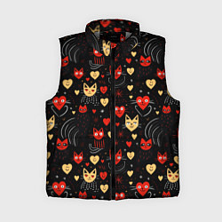 Женский жилет Паттерн с сердечками и котами валентинка, цвет: 3D-светло-серый