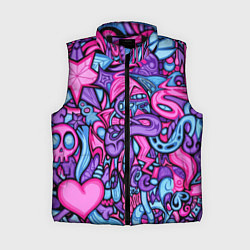 Женский жилет Узор розово-фиолетовый черепа и сердца, цвет: 3D-черный
