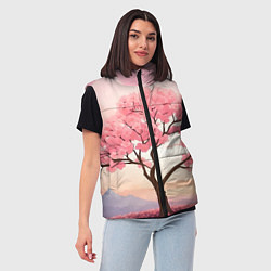 Женский жилет Вишневое дерево в полном цвету, цвет: 3D-черный — фото 2