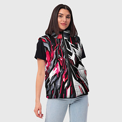 Женский жилет Красно-белая абстракция на чёрном фоне, цвет: 3D-красный — фото 2