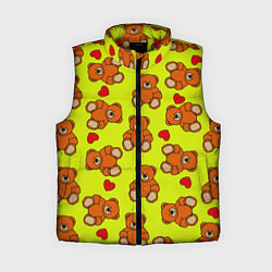 Женский жилет Плюшевые мишки и сердца на желтом фоне, цвет: 3D-красный
