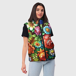 Женский жилет Жостово роспись цветы традиционный узор, цвет: 3D-красный — фото 2