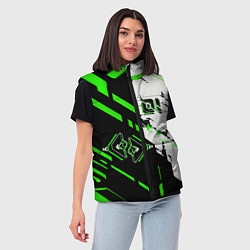 Женский жилет Зелёные и чёрные техно линии, цвет: 3D-черный — фото 2