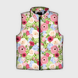 Женский жилет Фон с розами, лютиками и гортензиями