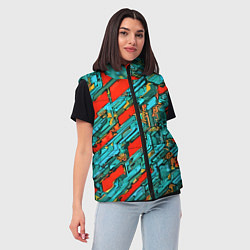 Женский жилет Голубые фрагменты на красном фоне, цвет: 3D-светло-серый — фото 2