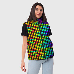 Женский жилет Разноцветные квадраты на чёрном фоне, цвет: 3D-красный — фото 2