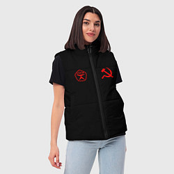 Женский жилет СССР гост три полоски на белом фоне, цвет: 3D-черный — фото 2