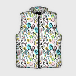 Женский жилет Цветные каракули буквы алфавита, цвет: 3D-светло-серый