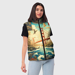 Женский жилет Мост через реку и пэчворк - нейросеть арт USA brid, цвет: 3D-черный — фото 2