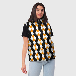 Женский жилет Жёлтые и белые ромбы на чёрном фоне, цвет: 3D-красный — фото 2