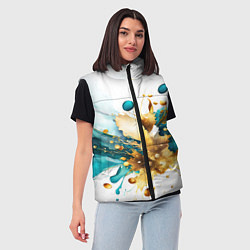 Женский жилет Бирюзово голубая абстракция, брызги краски на бело, цвет: 3D-красный — фото 2