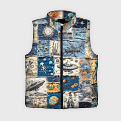 Женский жилет Джинсовый пэчворк с пришельцами, цвет: 3D-светло-серый