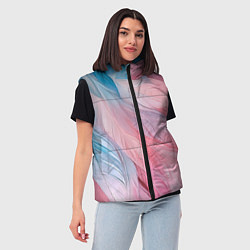 Женский жилет Пастельно-голубые и розовые перья, цвет: 3D-черный — фото 2