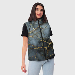 Женский жилет Золотые линии на серо-голубом фоне, цвет: 3D-светло-серый — фото 2