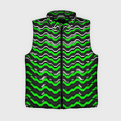Женский жилет Белые и зелёные полосы на чёрном фоне, цвет: 3D-черный