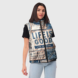 Женский жилет Жизнь прекрасна- пэчворк, цвет: 3D-черный — фото 2