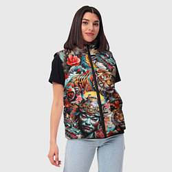 Женский жилет Японская татуировка дракона тигра и самурая, цвет: 3D-черный — фото 2