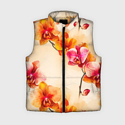 Женский жилет Оранжевые орхидеи акварельные, цвет: 3D-светло-серый