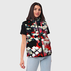 Женский жилет Черно-белые блоки в красном тумане, цвет: 3D-красный — фото 2