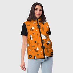 Женский жилет Геометрия в стиле мемфис на оранжевом, цвет: 3D-черный — фото 2