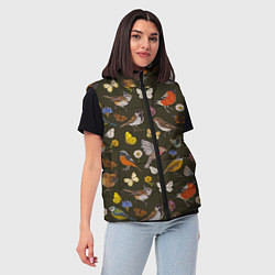 Женский жилет Птицы и бабочки с цветами паттерн, цвет: 3D-черный — фото 2