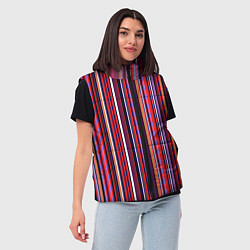 Женский жилет Красно-фиолетовый яркие полосы, цвет: 3D-черный — фото 2