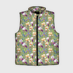Женский жилет Ирисы и стрекозы на зеленом, цвет: 3D-светло-серый