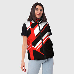 Женский жилет Бело-красные линии на чёрном фоне, цвет: 3D-черный — фото 2