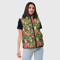 Женский жилет Летний котик с коктейлем в тропических цветах, цвет: 3D-красный — фото 2