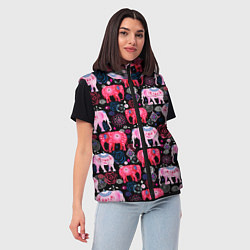 Женский жилет Орнамент разноцветных слонов, цвет: 3D-черный — фото 2