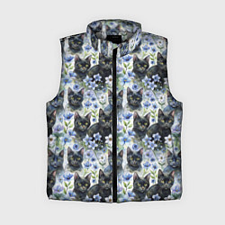 Женский жилет Черные коты в незабудках, цвет: 3D-светло-серый