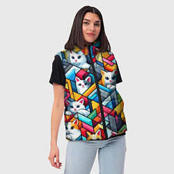Женский жилет Геометрический паттерн с котятами - нейросеть, цвет: 3D-светло-серый — фото 2