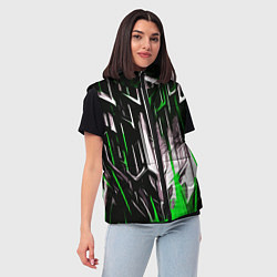 Женский жилет Зелёно-белые вертикальные полосы на чёрном фоне, цвет: 3D-черный — фото 2